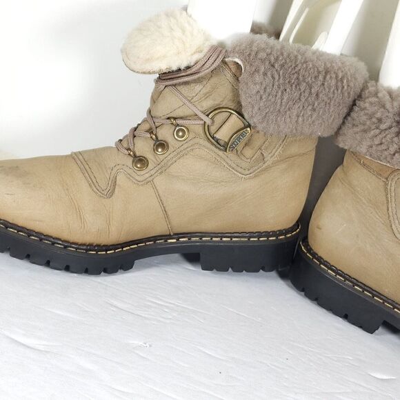 Sorel Women's Kaufman US 8M Beige Leather Lined Lace Up Shearling Winter Boots - Picture 6 of 13